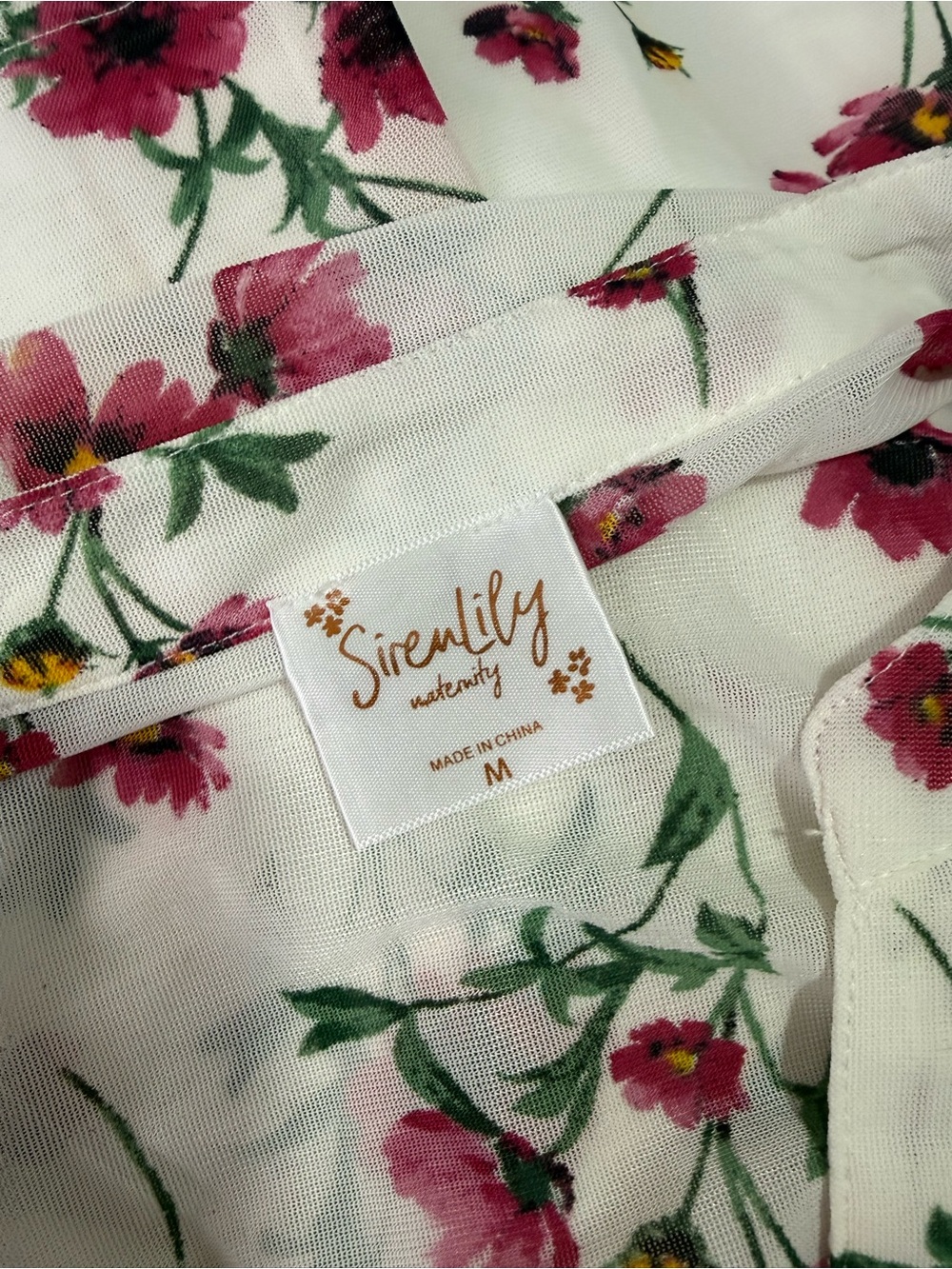 Siren Lily Maternity Floral Dress White Pink Size M NWT Tie Waist Button Front - Picture 3 of 5
